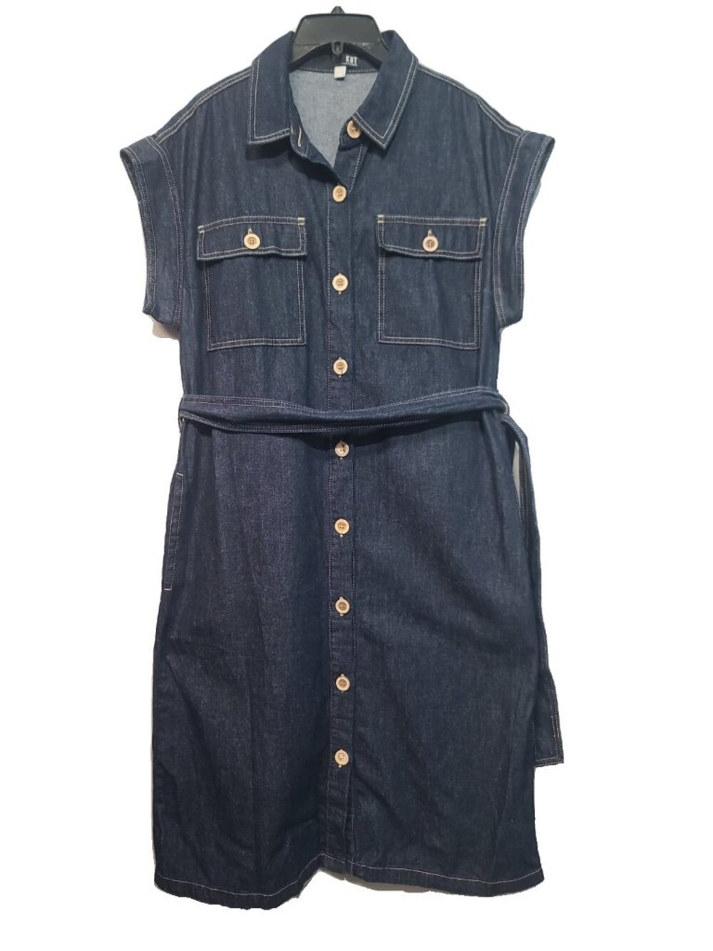 Kut from the Kloth Bonnie Roll Cuff Tie Belt Shirtdress Size M Blue